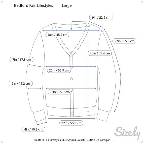 Bedford Fair Lifestyles Blue Striped Colorful Button Up Cardigan Women's Sz L - Picture 11 of 11